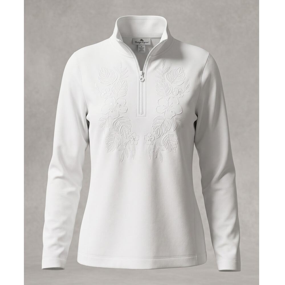 Tommy Bahama Womens XL Coastal Resortwear Embroidered Sequin Half-Zip Sweatshirt